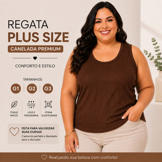 Regata Plus Size Feminina Canelada G1 G2 G3 Blusa Básica Moda Verão Confortável |3776| Oferta