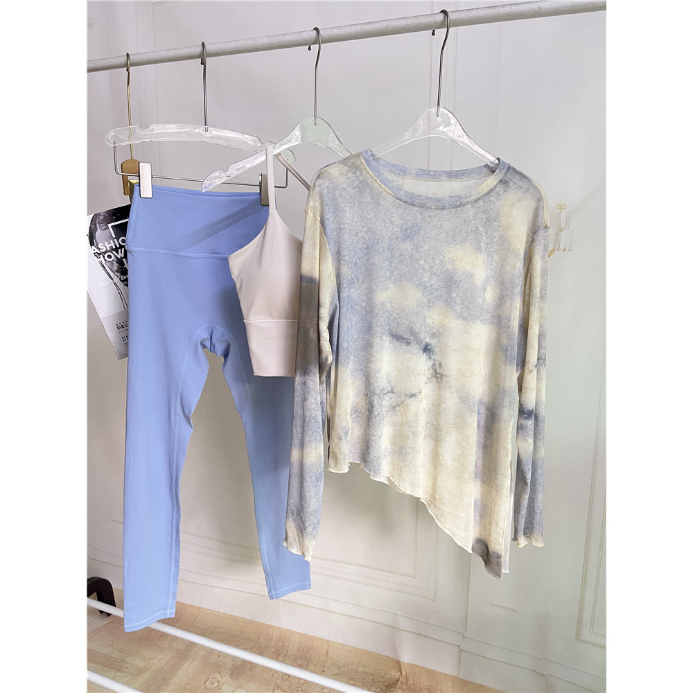 Mancha branca cinza amarelo nebuloso azul branco Yoga terno de três peças feminino exercício de Fitness Pilates suor res