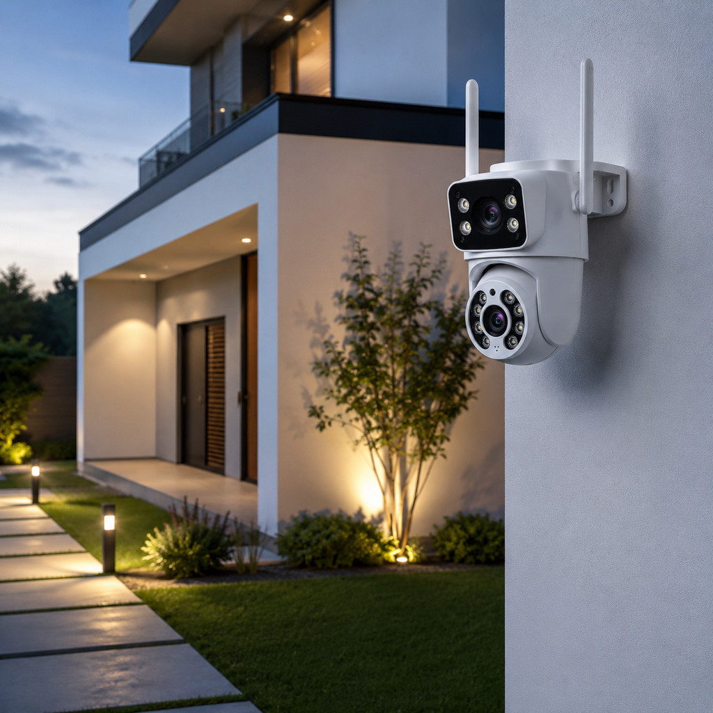 Câmera de Segurança Wi-Fi Externa IP66 com 2 Lentes + Monitoramento no App  anjgg