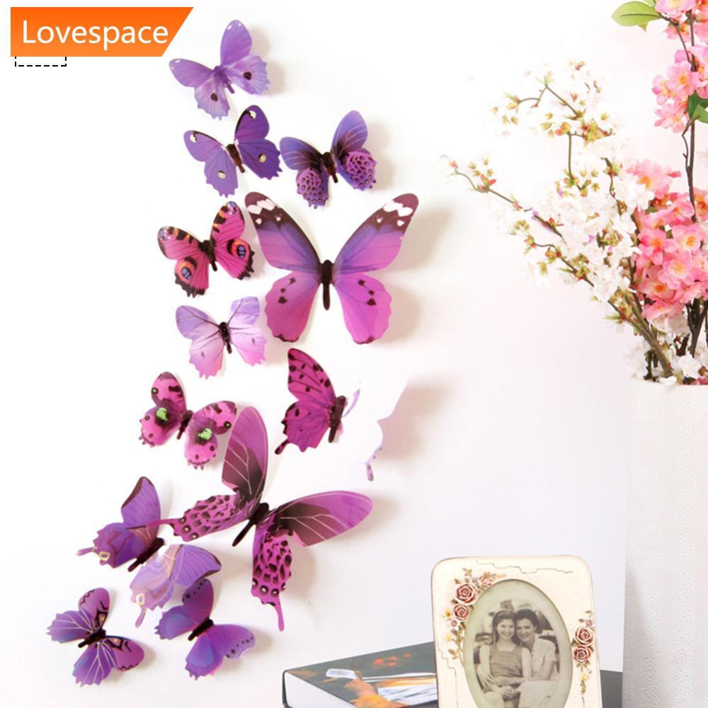 LS-STORE 12 Peças Adesivo De Borboleta 3D Colorido Arte Design Decalque Parede Faça Você Mesmo Decoração De Casa P7Z4
