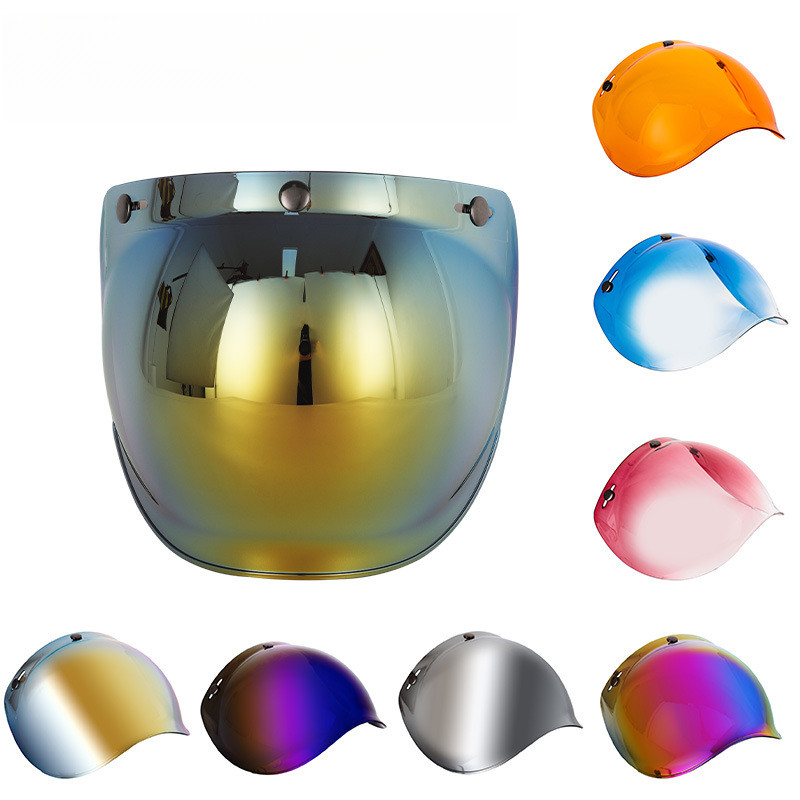 Capacete universal para motocicleta com viseira de três botões, lentes bolha, viseira de capacete retrô com armação.