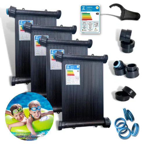 Kit Aquecedor Solar Piscina 4 Placas 2m TS Solar + Kit Fechamento União Rosca