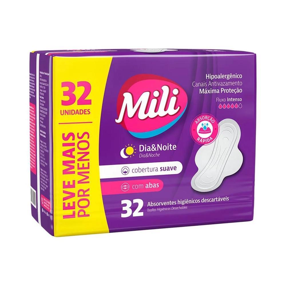 Absorvente Mili Dia e Noite Suave Com Abas 32 Unidades