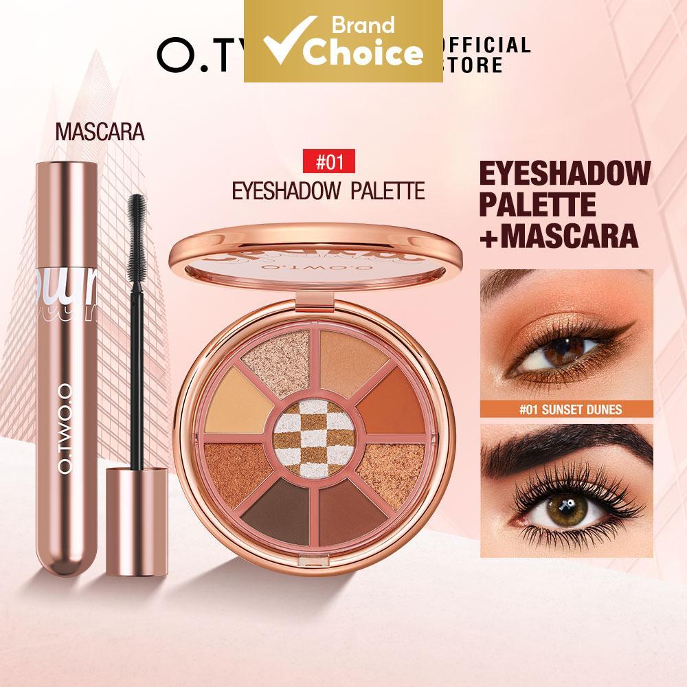 Conjunto de maquiagem facial O.TWO.O: rímel à prova d'água + paleta de sombras de alta pigmentação, brilho intenso,