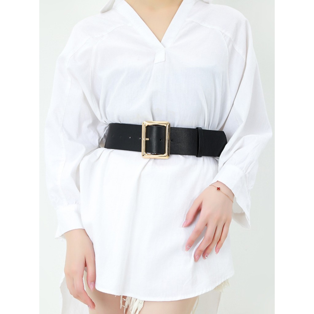 Senhoras novo estilo Retro fivela quadrada cinto largo moda preto branco café rosa vestido decoração cinto largo calças