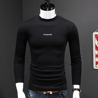 Camiseta masculina de manga comprida de algodão mercerizado outono Street Wear novo estilo impresso pequena gola alta ca