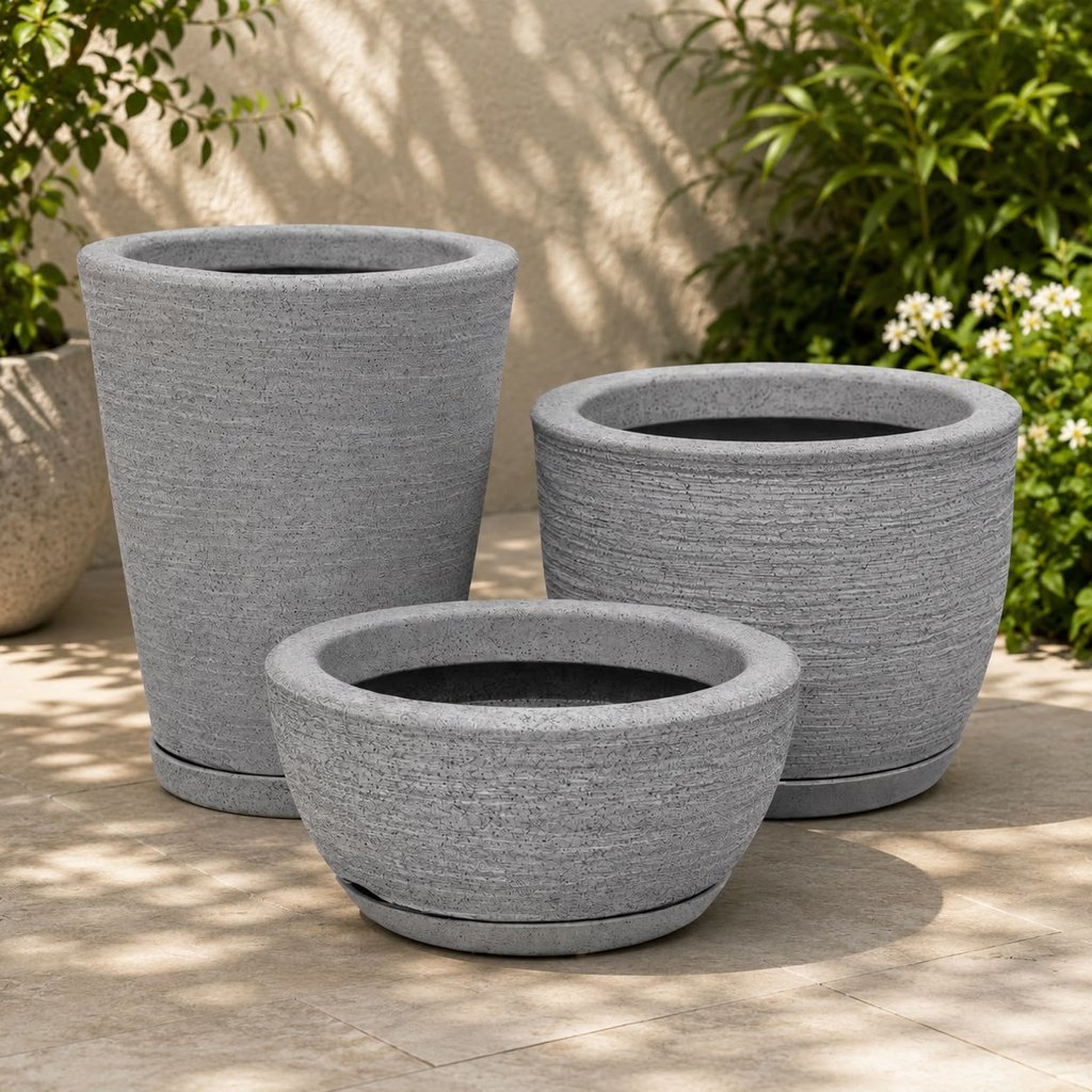 Kit com 3 Vasos de Planta Escovados Modernos Cone Bojo e Bacia — imagem 2 de 2