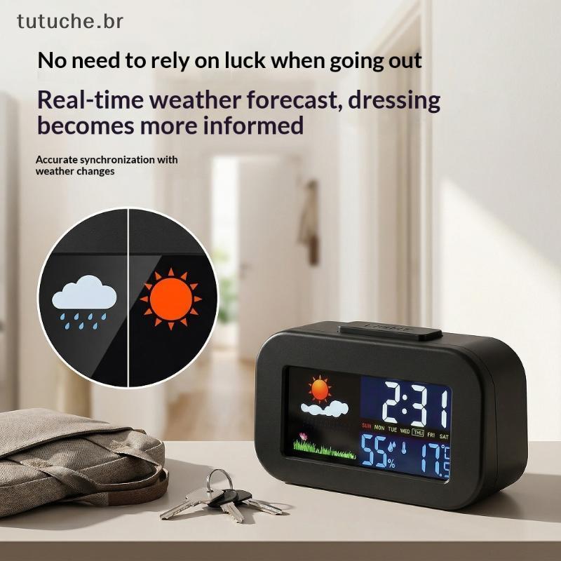 Estação Meteorológica Multifuncional Digital TU Clo Com Tela Colorida Monitoramento De Temperatura E Umidade Melhor Adeq