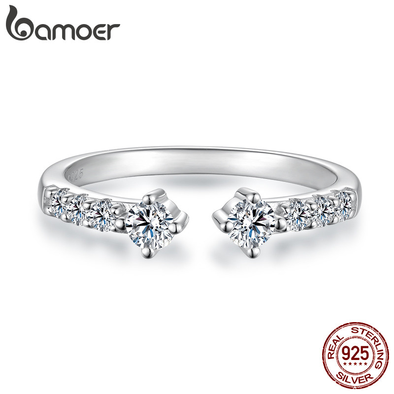 Anel De Prata Esterlina 925 Bamoer Brilhante Minimalista Moissanite Joias De Noivado Presentes Para Mulheres MSR108-E
