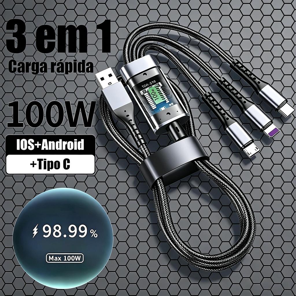 3 Em 1 Tipo C IOS Micro USB Carregamento Super Rápido Anti-Quebra 100W Cabos Trançados CV61201