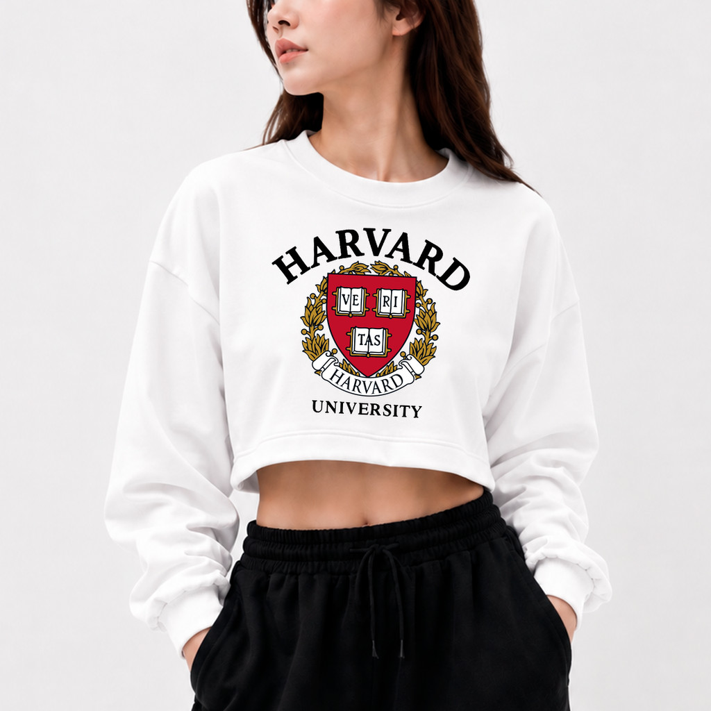 Moletom Cropped Harvard University Feminino Flanelado Frio Algodão Blusa