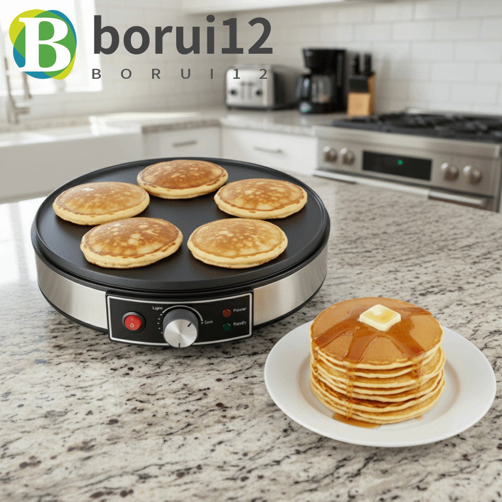 Máquina De Crepe Elétrica BORUIB , Panqueca Redonda Com Temperatura Ajustável | Assadeira De Alumínio De Tamanho Grande