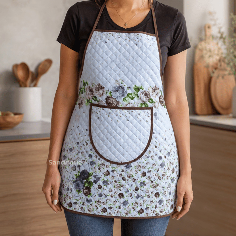 Avental com Bolso para Cozinha Feminino Estampa Marrom Buquê