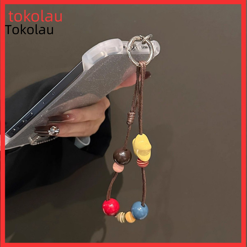 Photography Phone Strap Thick Oil Wax Rope Lanyard Mobile with Wooden Beads Hand-woven Strong Load-bearing Anti-lost for