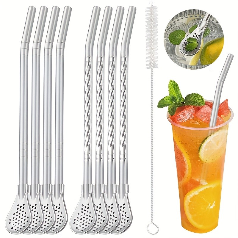 Conjunto de 3 peças de combinação de colher de palha de aço inoxidável, colher de filtro separada, Design multifuncional