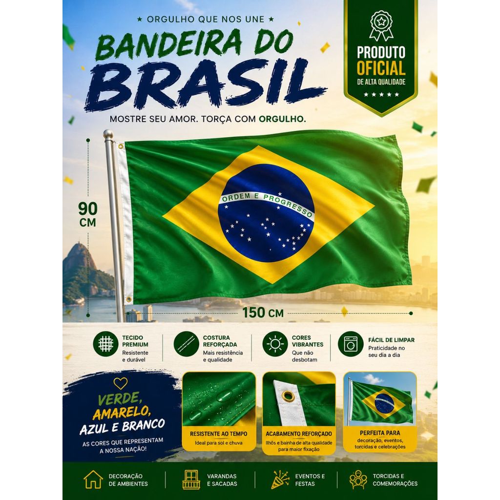 Bandeira do Brasil Grande 1,5m em Tecido