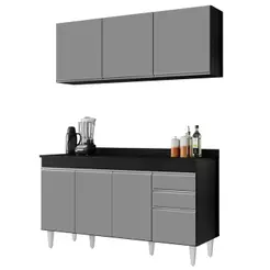 Armário Aéreo Argélia e Balcão Gabinete 150cm Marrocos Preto/Cinza - Lumil Móveis
