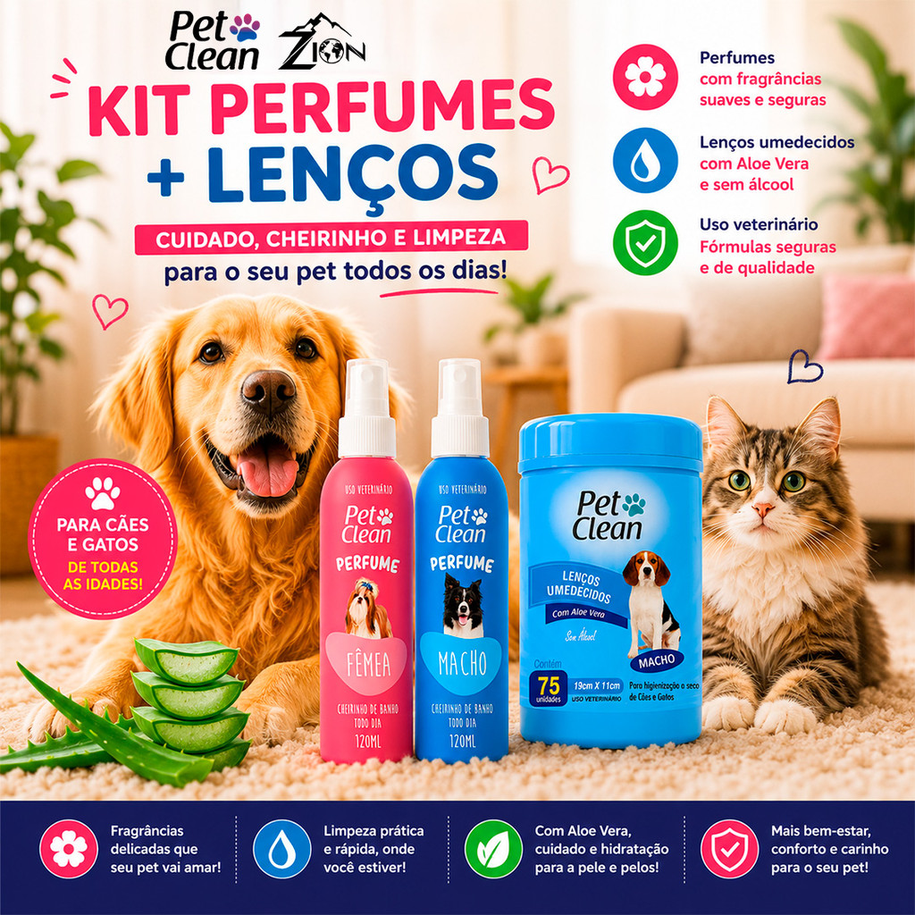 Kit Perfumes + Lenço Pet Clean