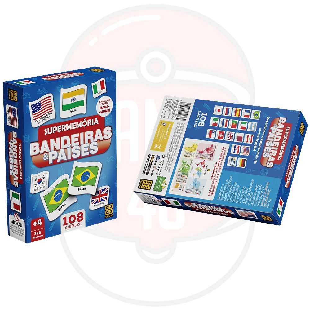 JOGO SUPERMEMÓRIA BANDEIRAS & PAÍSES GROW 108 CARTELAS BRINQUEDOS FAMÍLIA DIVERSÃO MESA CRIANÇAS — imagem 2 de 2