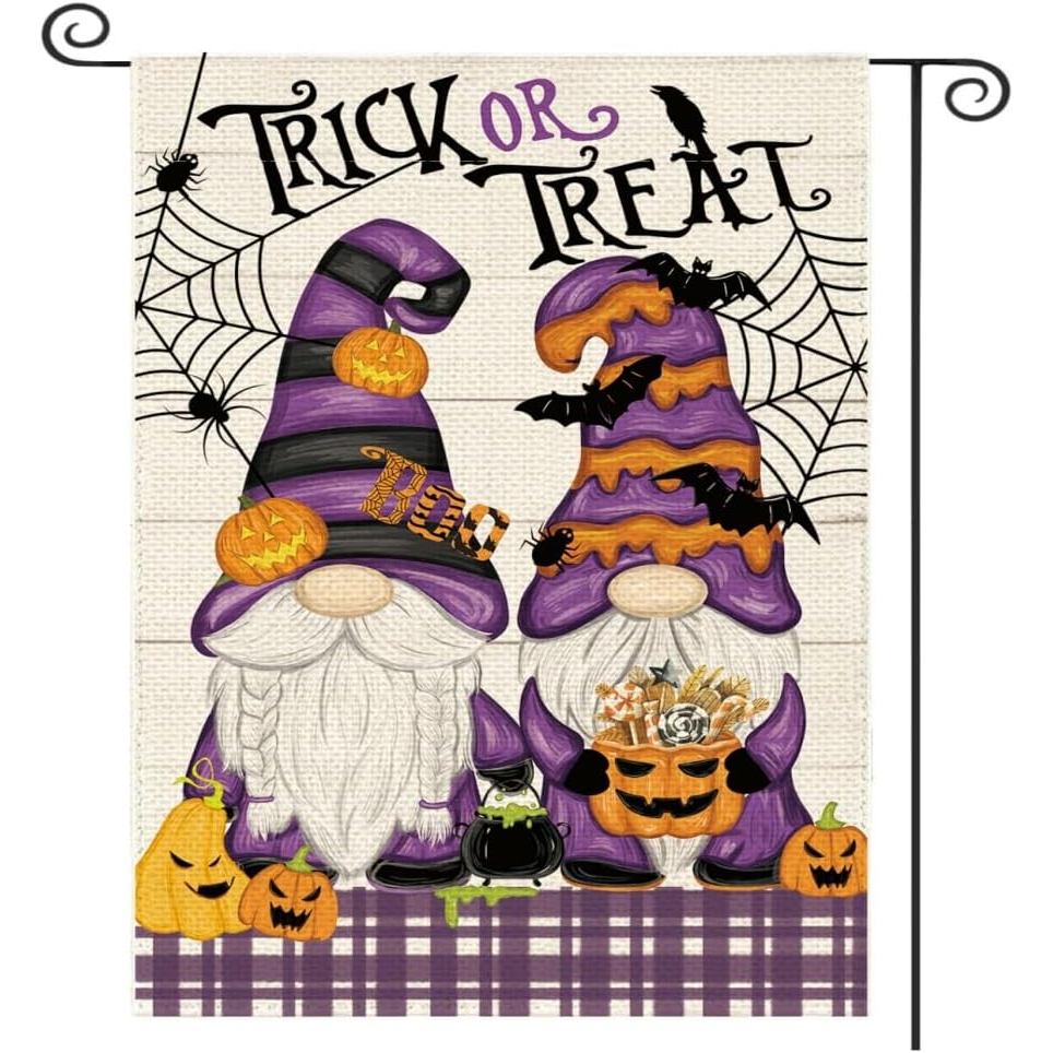 Bandeira de Jardim de Halloween com Gnomo, Bandeira de Jardim para 'Trick or Treat', Decoração Externa de Halloween para