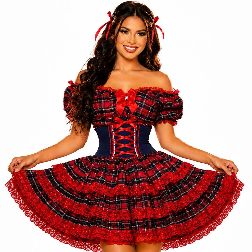 Vestido Feminino de Festa Junina Luxo Xadrez Super Rodado Acinturado Com Espartilho Tamanhos do 32 a 50