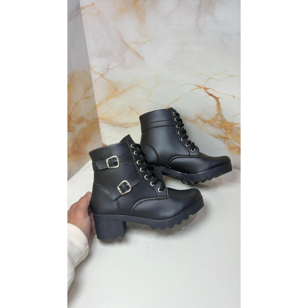 Bota Inverno Coturno Com fivela Eelgante Feminina TRZ Salto Grosso Baixo Tratorada Moderna Casual