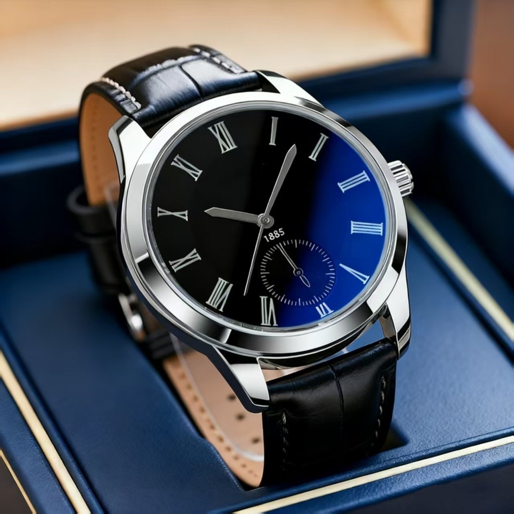 Relógio masculino de negócios com pulseira de couro preta relógio de quartzo masculino elegante e casual