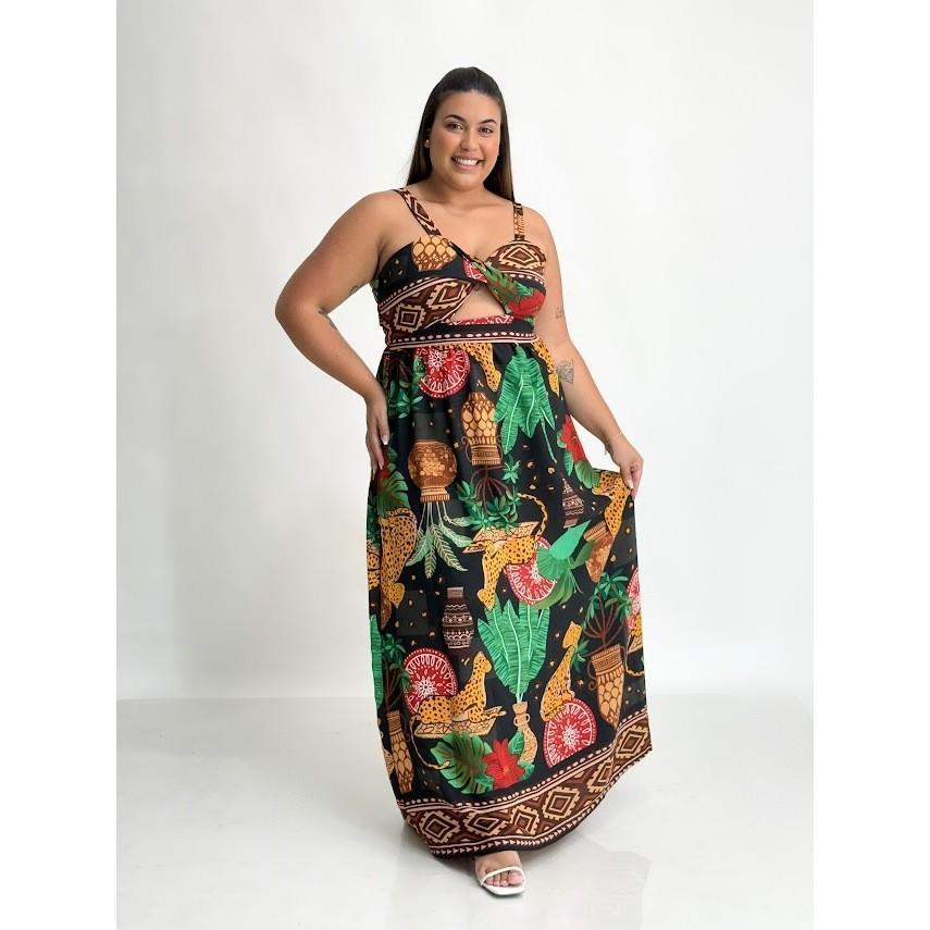 Vestido Longo Traspassado no Busto em Duna Plus Size