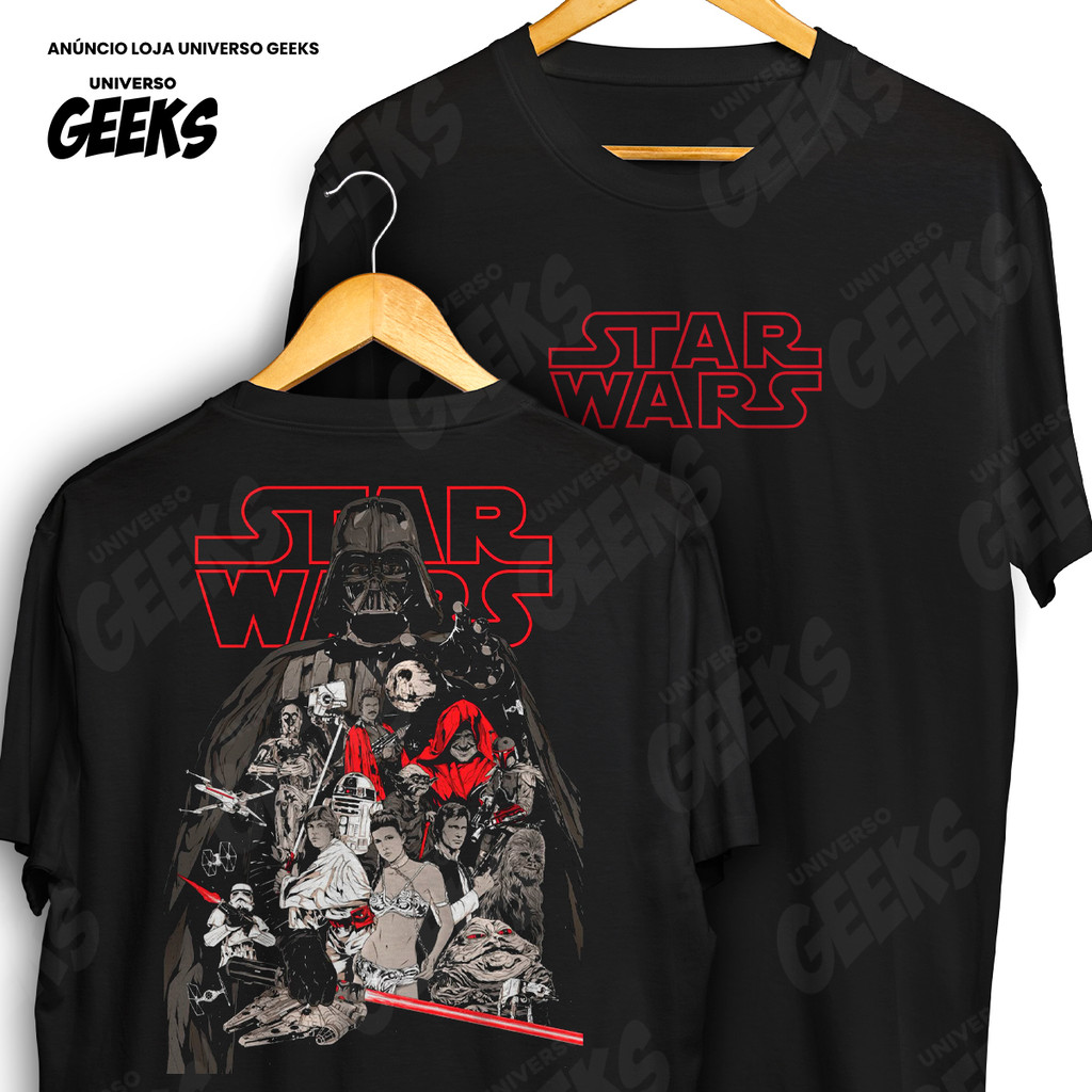 Camiseta Frente E Verso Star Wars Darth Vader Luke Skywalker Princesa Leia Vintage Camisa De Filme 100% Algodão