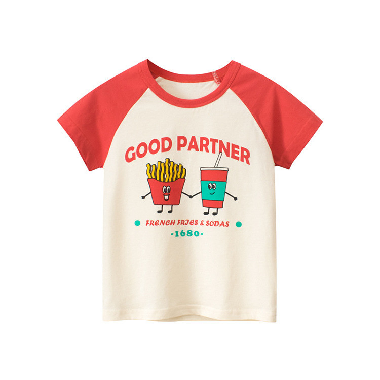 27home Marca Puro Algodão Camiseta de Manga Curta Meninas Crianças Verão Versão Coreana Roupas Infantis Batatas Fritas F