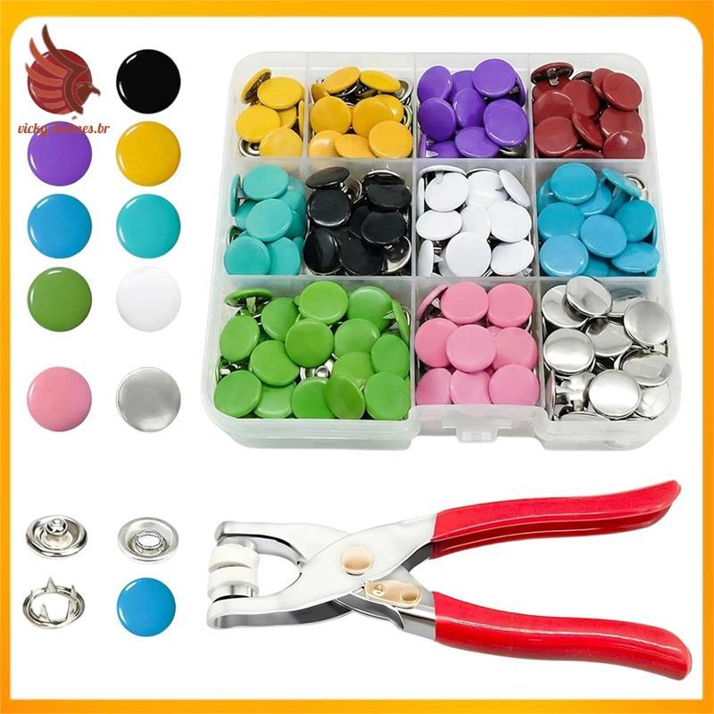 [vicky_holmes.br] Kit De Botão De Pressão De Metal Sólido (100 Peças) , 9.5 Mm Com Alicate De Fixação-Para Projetos De A