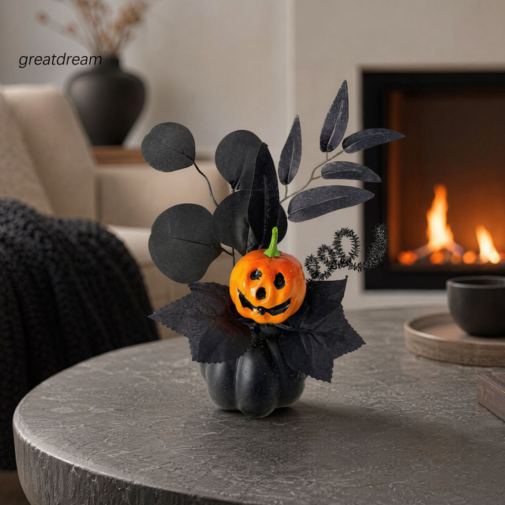 Grande Sonho | Decoração De Abóbora Com Globo Ocular Assustador De Halloween Folhas Artificiais Pretas-Enfeite De Casa A