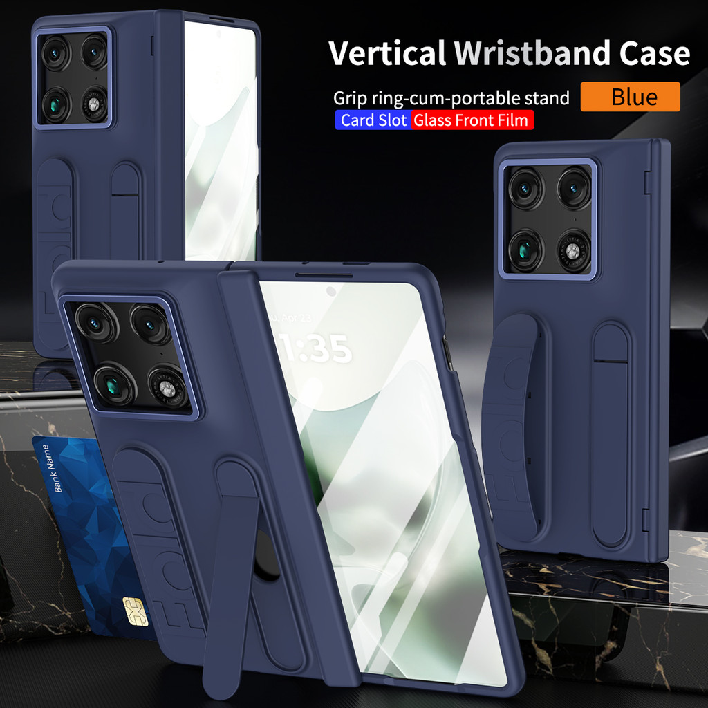 Para Motorola Moto Razr Caso Dobrável À Prova De Choque Duro PC Banda Telefone Capa Com Filme Frontal De Vidro E Suporte