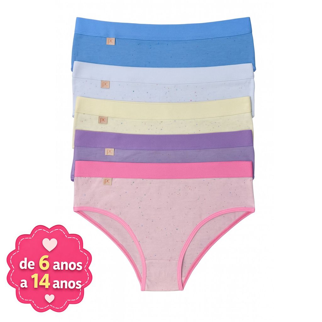 Kit Calcinha Algodão Infantil Juvenil De 06 a 14 Anos De Menina Criança