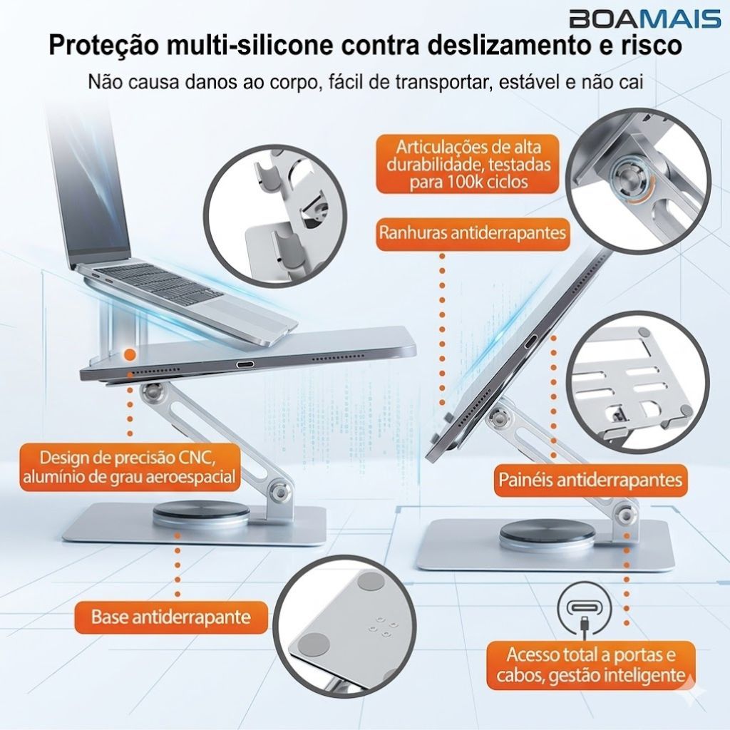 Suporte Ajustável 360° em Alumínio para Tablet/iPad – Base Multifuncional e Resistente