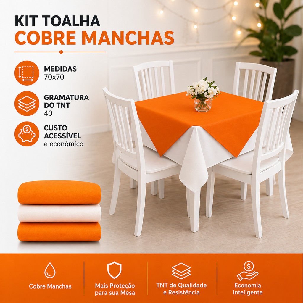 Detalhes do Kit 10 a 30 Toalhas de Mesa Toalhas 1,40x1,40m + 15 Cobre Manchas 70x70cm TNT Aniversario Festa