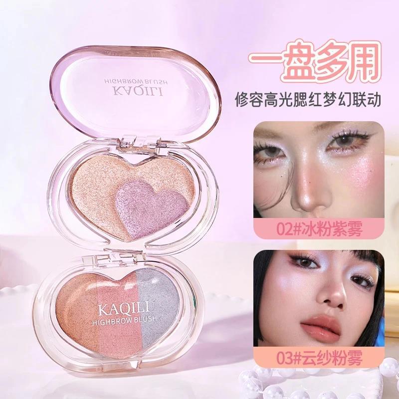 Kakili Tricolor perolado brilho contorno iluminador Blush paleta brilho Facial atmosfera clara fino piscando iluminador