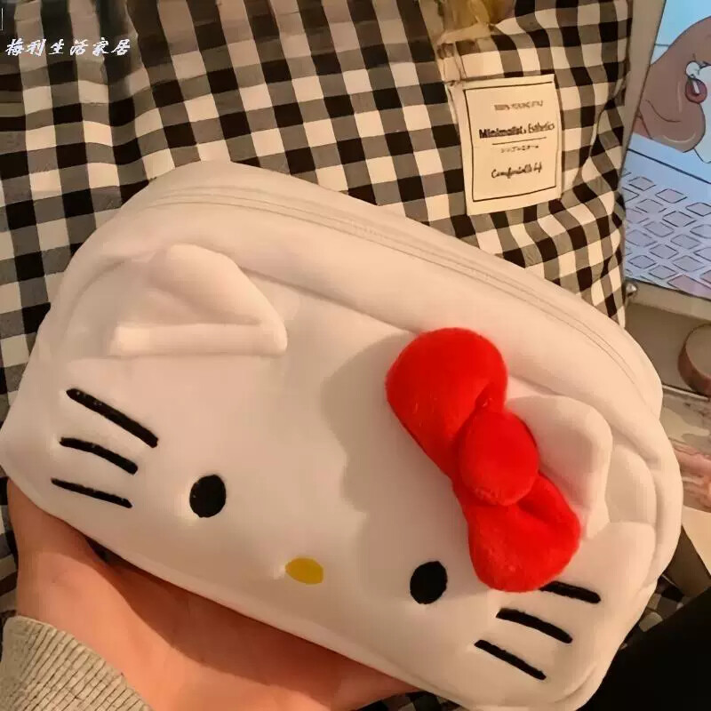 Olá kitty estojo de lápis estudante do ensino fundamental feminino caixa de papelaria bonito branco saco de papelaria es