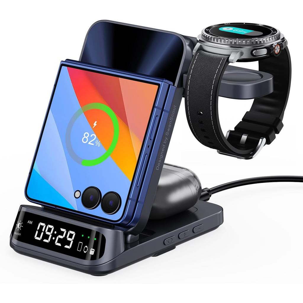 SwanScout Wireless Charger for Z Flip 7/7 FE/6/5/4/3, 3 in 1 Wireless Charging S