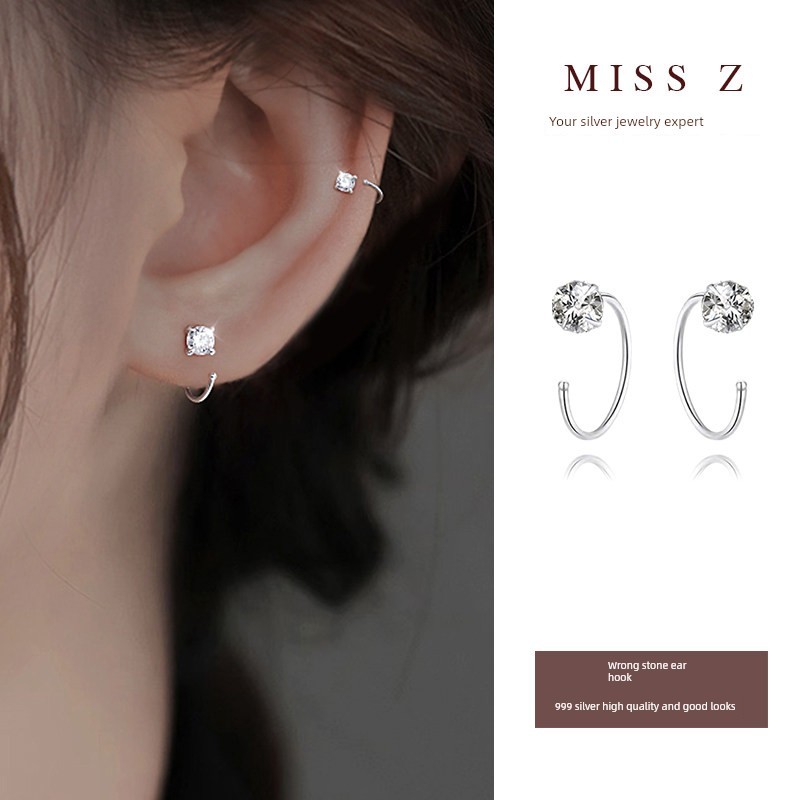 brincos feminino brinco de pressao feminino Miss Z 999 prata zircão orelha gancho feminino Piercing de orelha dormir liv