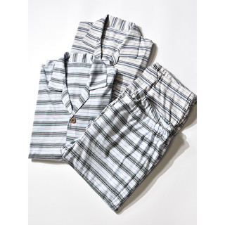Conjunto de pijamas listrados masculinos de comércio exterior algodão linho calças de manga comprida Loungewear primaver