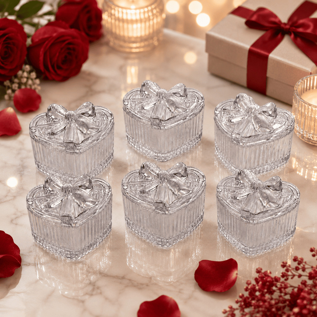 Potiche Decorativo Vidro Coração Laço Porta Joias Bomboniere Doces Lembrancinha Festas CHEF D