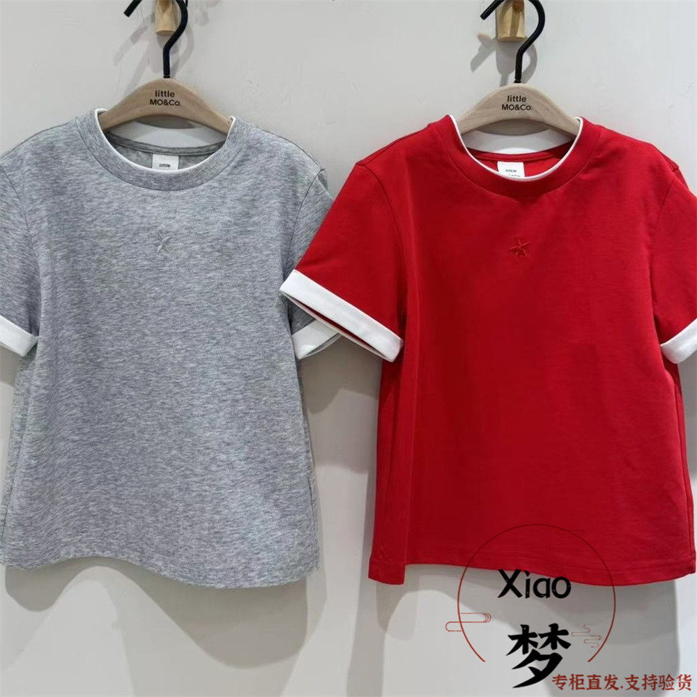 Little moc roupas infantis 2025 verão novo estilo meninos meninas Casual em torno do pescoço manga curta camiseta KBE2TE