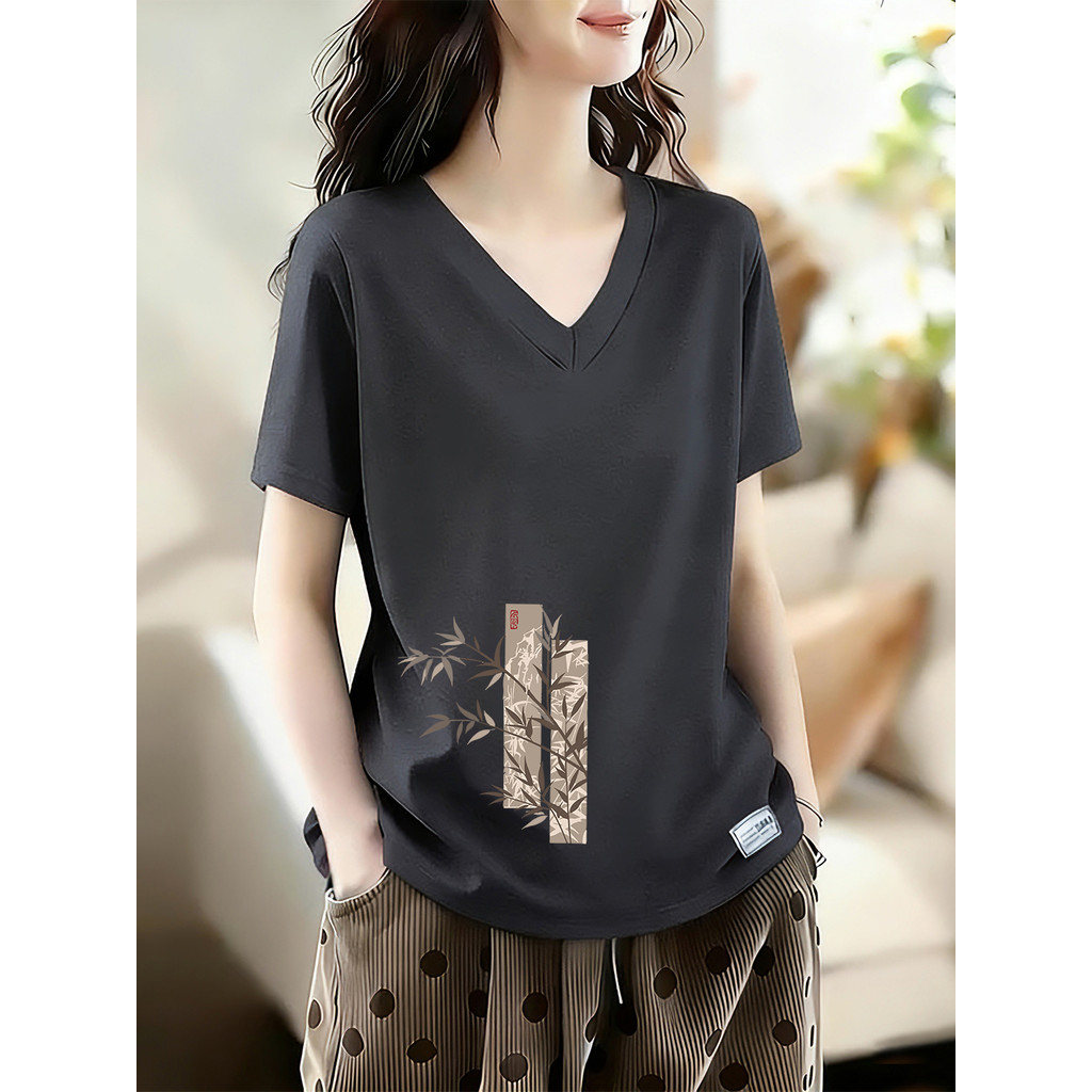 Primeira linha contador marca roupas femininas 100% algodão com decote em V mais magro olhar capa barriga camiseta femin
