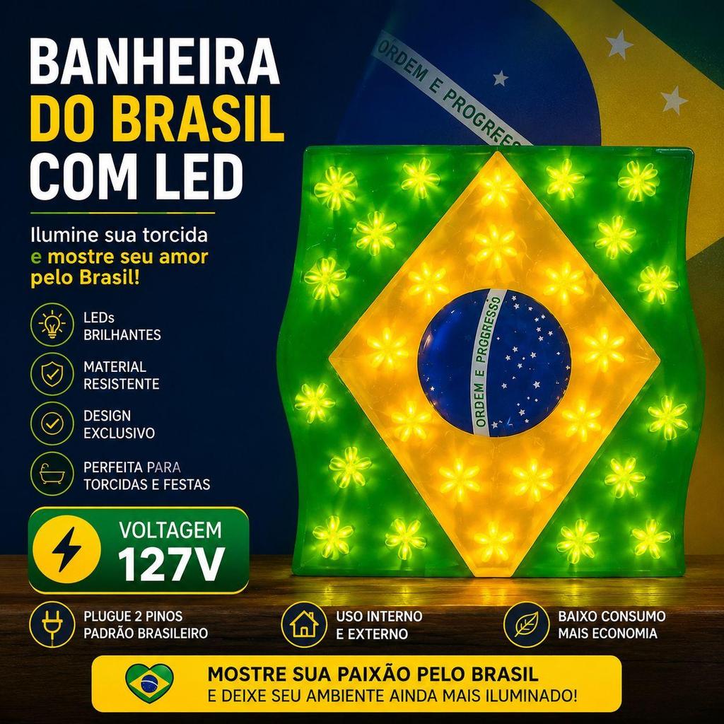 Bandeira com Led do Brasil Luminária Parede Bandeira do Brasil Decoração 110v