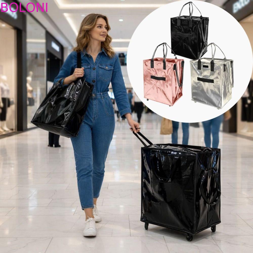 Sacola De Compras Reutilizável BOLONI , Rolante À Prova De Água De 4 Rodas , Carrinho Com Placa Inferior Estável