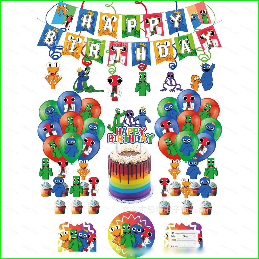 BB12 Rainbow Friends Tema Crianças Decorações De Festa De Aniversário banner Bolo topper Balão Cartões De