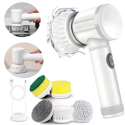 Escova de limpeza elétrica sem fio 5 em 1, prática e multiuso para cozinha e banheiro.