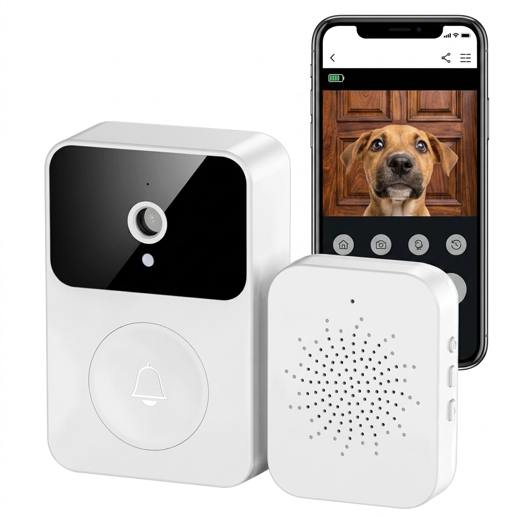 Campainha Com Câmera Sem Fio Wi-Fi Interfone Inteligente Para Celular Visão Noturna Áudio Bidirecional HD Premium