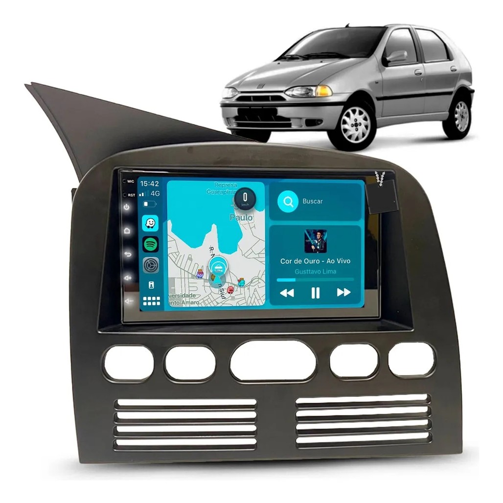 Kit Multimidia Palio Siena Strada 1995 / 2000 7 Pol Carplay AndroidAuto Sem Fio - Roadstar 7200BR